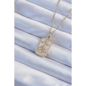 316L Çelik Zincir Altın Renk Zirkon Taşlı Çerçeveli Tarot Kolye