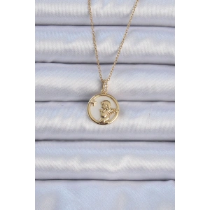 316L Çelik Zincir Altın Renk Zirkon Taşlı Mineli Melek Kolye