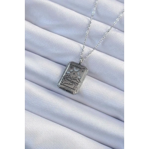 316L Çelik Zincir Eskitme Gümüş Renk Ay Figürlü Tarot Kolye