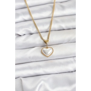316L Çelik Zincir Gold Renk Bombeli Kalp Model Kadın Kolye