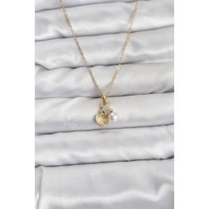 316L Çelik Zincir Gold Renk Deniz Kabuğu ve Deniz Yıldızı Model Zirkon Taşlı Kadın Kolye