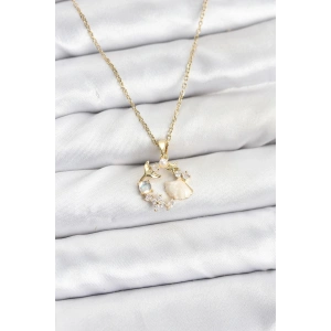 316L Çelik Zincir Gold Renk Deniz Tema Model Zirkon Taşlı Kadın Kolye