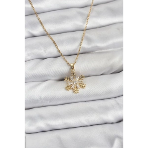 316L Çelik Zincir Gold Renk Kar Tanesi Model Zirkon Taşlı Kadın Kolye