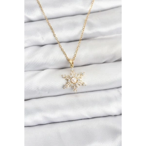 316L Çelik Zincir Gold Renk Kar Tanesi Model Zirkon Taşlı Kadın Kolye
