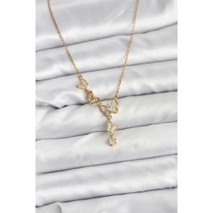 316L Çelik Zincir Gold Renk Kelebek Model Kadın Kolye