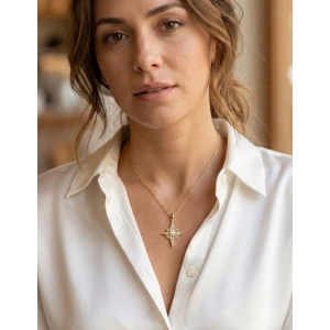 316L Çelik Zincir Gold Renk Kutup Yıldızı Model Zirkon Taşlı Kadın Kolye