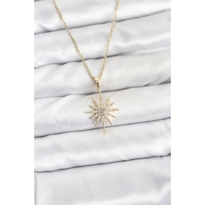 316L Çelik Zincir Gold Renk Kutup Yıldızı Model Zirkon Taşlı Kadın Kolye