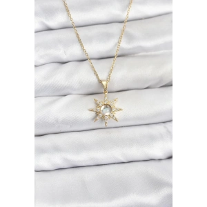 316L Çelik Zincir Gold Renk Kutup Yıldızı Model Zirkon Taşlı Kadın Kolye