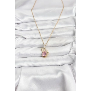 316L Çelik Zincir Gold Renk Pembe Kuğu Model Zirkon Taşlı Kadın Kolye