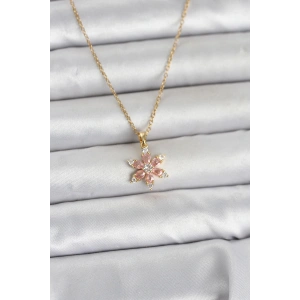316L Çelik Zincir Gold Renk Pembe Lotus Model Kadın Kolye