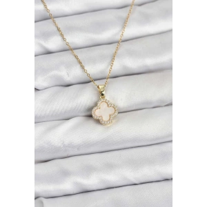 316L Çelik Zincir Gold Renk Sedefli Yonca Kadın Kolye