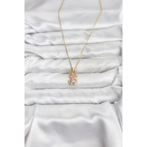 316L Çelik Zincir Gold Renk Teddy Bear Model Zirkon Taşlı Kadın Kolye