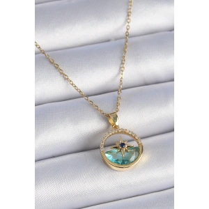 316L Çelik Zincir Gold Renk Zirkon Taşlı Deniz Görünüm Kutup Yıldız Model Kadın Kolye