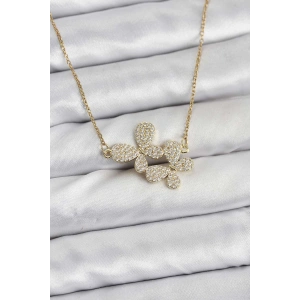 316L Çelik Zincir Gold Renk Zirkon Taşlı Kelebek Model Kadın Kolye