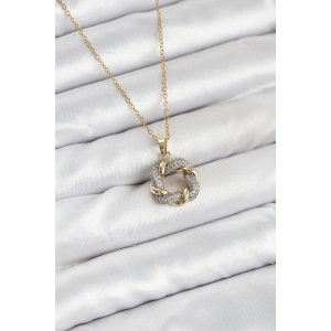 316L Çelik Zincir Gold Renk Zirkon Taşlı Sarmal Model Kadın Kolye