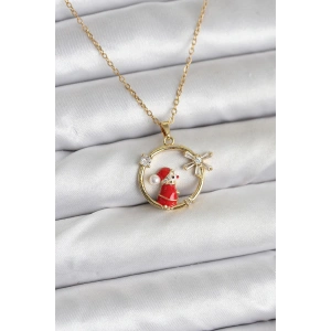 316L Çelik Zincir Gold Zirkon Taşlı Yılbaşı Tema Kadın Kolye