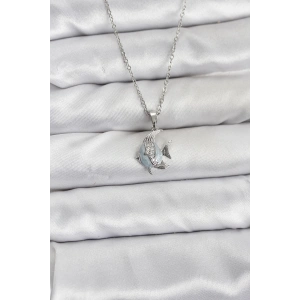 316L Çelik Zincir Gümüş Renk Balık Model Zirkon Taşlı Kadın Kolye