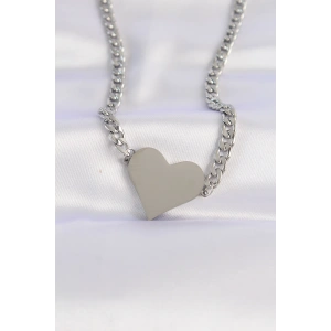 316L Çelik Zincir Gümüş Renk Düz Plaka Kalp Kolye