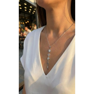 316L Çelik Zincir Gümüş Renk Güneş ve Enerji Model Kadın Y Kolye