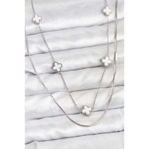 316L Çelik Zincir Gümüş Renk İtalyan Zincirli Yonca Model Kadın Kolye