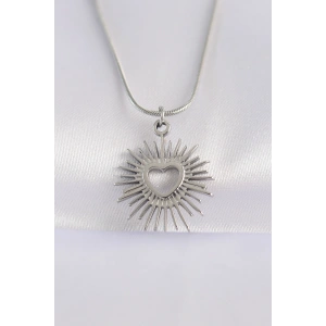 316L Çelik Zincir Gümüş Renk Kalp Güneşi Tasarımlı Kolye