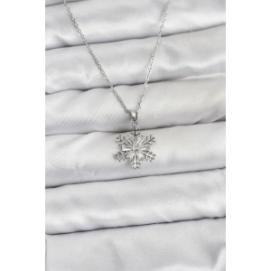 316L Çelik Zincir Gümüş Renk Kar Tanesi Model Zirkon Taşlı Kadın Kolye