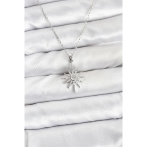 316L Çelik Zincir Gümüş Renk Kutup Yıldızı Model Zirkon Taşlı Kadın Kolye