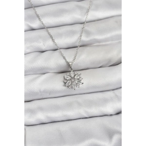 316L Çelik Zincir Gümüş Renk Lotus Model Zirkon Taşlı Kadın Kolye