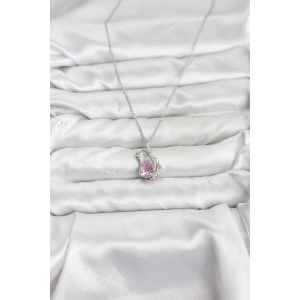 316L Çelik Zincir Gümüş Renk Pembe Kuğu Model Zirkon Taşlı Kadın Kolye