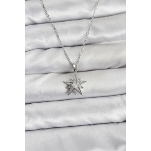 316L Çelik Zincir Gümüş Renk Yıldız Model Zirkon Taşlı Kadın Kolye