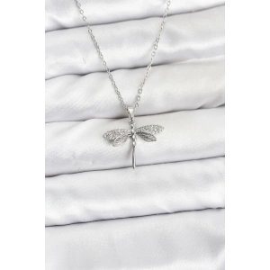 316L Çelik Zincir Gümüş Renk Yusufçuk Model Zirkon Taşlı Kadın Kolye