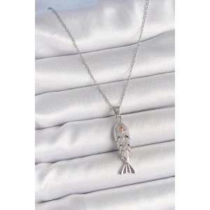 316L Çelik Zincir Gümüş Renk Zirkon Taşlı Balık Figürlü Kolye