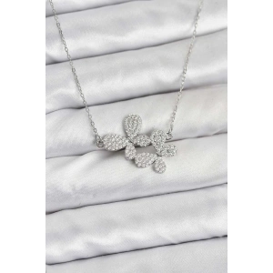 316L Çelik Zincir Gümüş Renk Zirkon Taşlı Kelebek Model Kadın Kolye