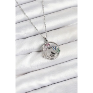 316L Çelik Zincir Gümüş Renk Zirkon Taşlı Kelebekli Kadın Kolye