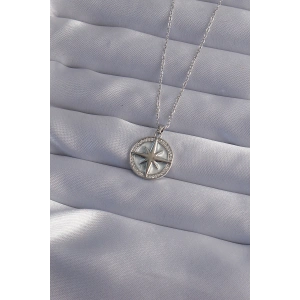 316L Çelik Zincir Gümüş Renk Zirkon Taşlı Kutup Yıldızı Kolye