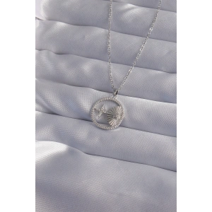 316L Çelik Zincir Gümüş Renk Zirkon Taşlı Yıldız Figürlü Oval Kolye