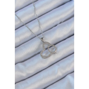 316L Çelik Zincir Gümüş Renk Zirkon Taşlı Yüzüklü Kalp Kolye