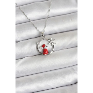 316L Çelik Zincir Gümüş Zirkon Taşlı Yılbaşı Tema Kadın Kolye