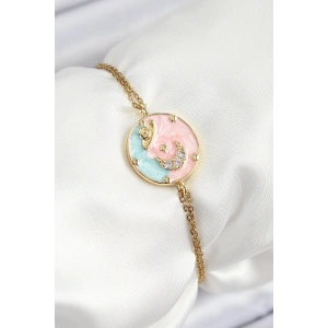 316L Çelik Zincir Mineli Sanatsal Portre Zirkon Taşlı Gezegen Model Gold Renk Kadın Bileklik