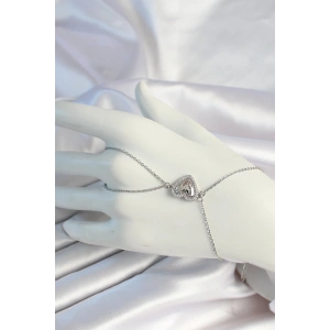 316L Çelik Zincirli Gümüş Renk Kalp Figürlü Zirkon Taşlı Şahmeran