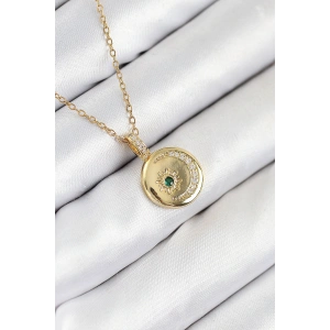 316L Çelik Zirkon Taşlı Ay Ve Güneş Model Gold Renk Kadın Kolye