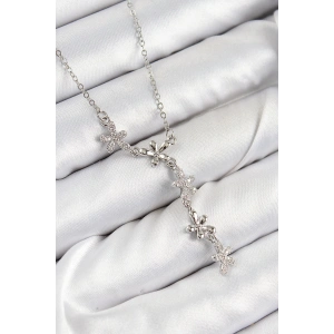 316L Çelik Zirkon Taşlı Çiçek Model Gümüş Renk Kadın Kolye