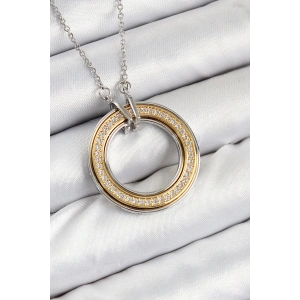 316L Çelik Zirkon Taşlı Dönen Daire Model Gold Ve Gümüş Renk Kadın Kolye
