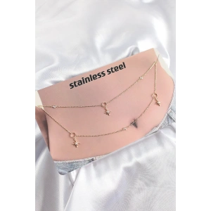 316L Çelik Zirkon Taşlı Kutup Yıldızı Model Gold Renk Göbek Bel Zinciri