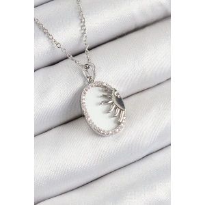 316L Çelik Zirkon Taşlı Yarım Güneş Model Gümüş Renk Kadın Kolye