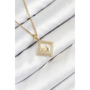 316L Çelik Zirkon Taşlı Yıldız Model Gold Renk Kadın Kolye