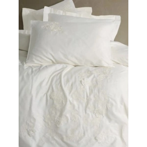 3D Nakışlı Çift Kişilik Saten Nev Takımı Chic Ekru