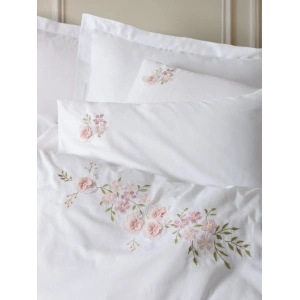 3D Nakışlı Çift Kişilik Saten Nev Takımı Floret Beyaz