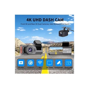 4k Wifi Çift Kameralı Araç Kamerası Gece Görüşlü G-sensörlü Dash Cam 170 Derece