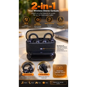 4’lü Kablosuz Bluetooth Kulaklık Klipsli ve Kulak İçi Tasarım Siyah